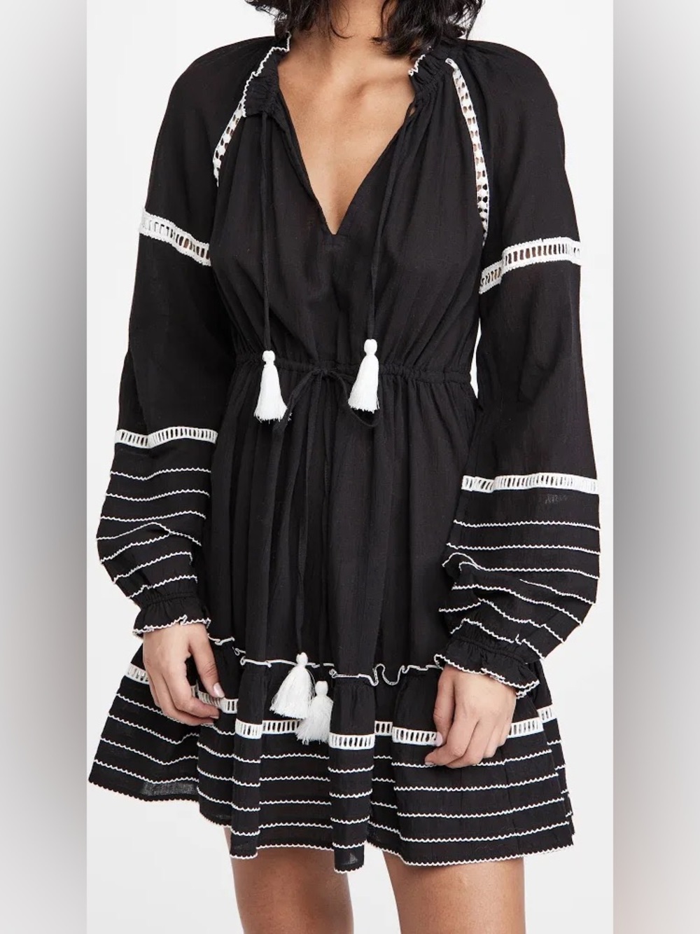 Veronica Beard Danica Black White Eyelet Lace Boho luxe resort Mini Dress S